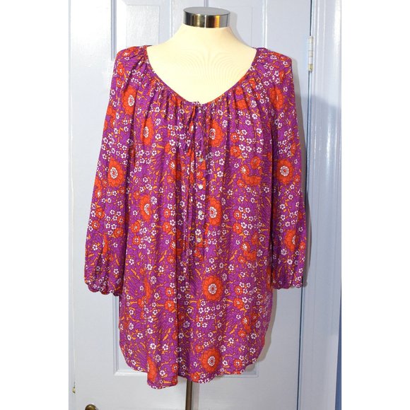 Cynthia Rowley Bold Floral Peasant Blouse size 1x - Picture 1 of 6